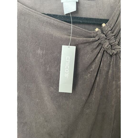 Chico's Travelers Womens Top Size 2 US 12/14 Brown Slinky Work Wear Pullover NEW - Picture 7 of 9